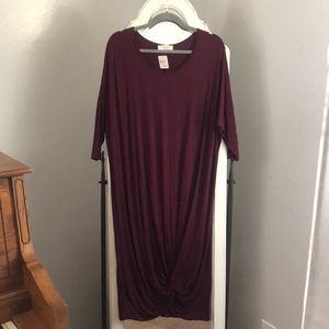 Burgundy knot dress.